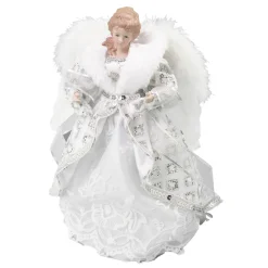 ANGEL TREE TOP 12″ SILVER W/ WHITE LACE