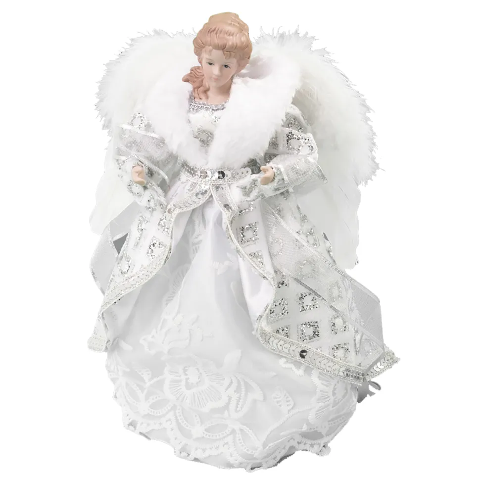 ANGEL TREE TOP 12″ SILVER W/ WHITE LACE