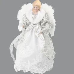 ANGEL TREE TOP 24″ SILVER W/ WHITE LACE