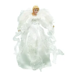 ANGEL TREE TOP 16″ SILVER/WHITE W/ LED LIGHTS