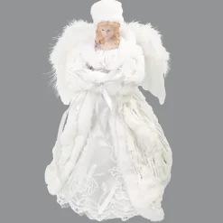 ANGEL TREE TOP 16″ WHITE FAUX FUR W/ LACE W/ HAT