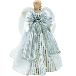 ANGEL TREE TOP 17″ WHITE W/GOLD & SILVER SEQUIN