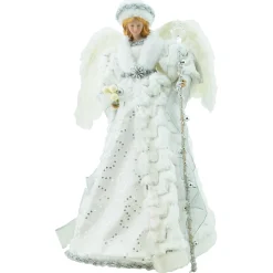 ANGEL TREE TOP 18″ WHITE/SILVER WITH FAUX FUR W/ HAT