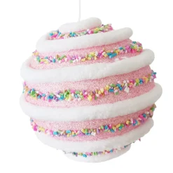 BALL CANDY SWIRL 100MM PINK W/ MULTI SPRINKLES