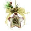 BALL CLEAR 75MM CLEAR W/ STAR RED/NAT BURLAP BOW