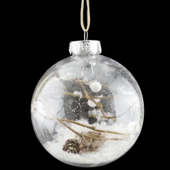 BALL CLEAR 100MM W/ PINECONE, 2 TWIGS INSIDE