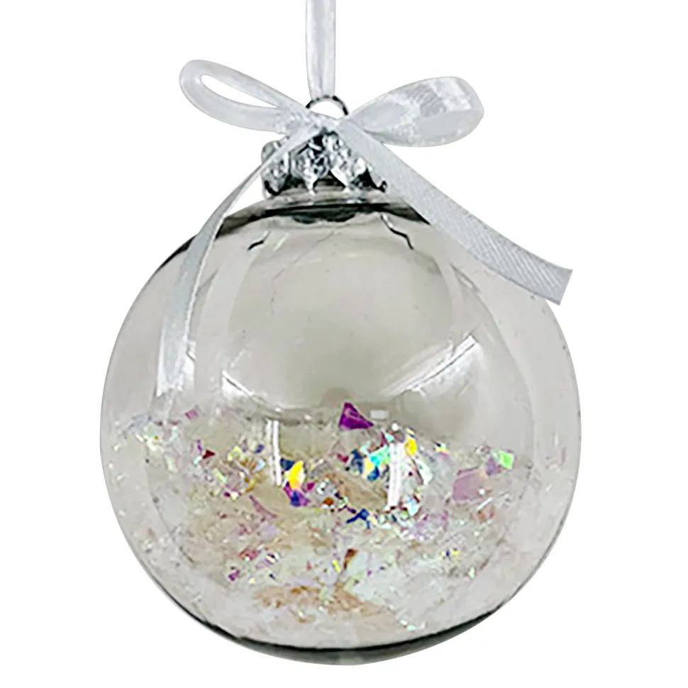 BALL CLEAR 100MM W/ WHITE IRR FLAKES