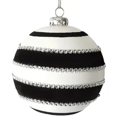 BALL DECOR BLACK/WHITE 120MM BEADED SWIRL