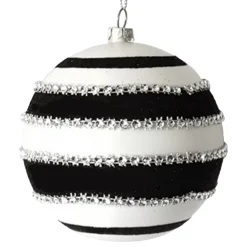 BALL DECOR BLACK/WHITE 100MM BEADED SWIRL