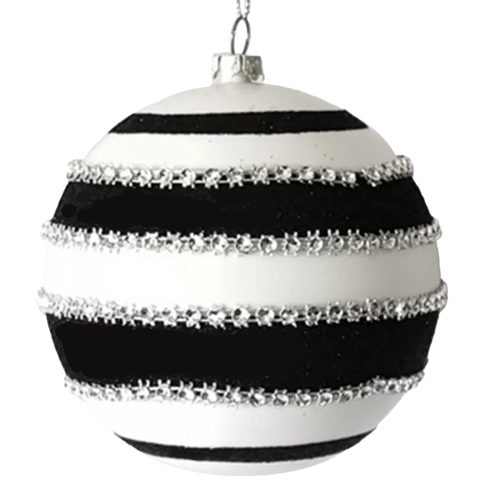 BALL DECOR BLACK/WHITE 100MM BEADED SWIRL