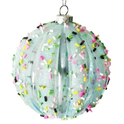 BALL DECOR BLUE 80MM MELLON W/ MULTI CANDY SPRINKLE