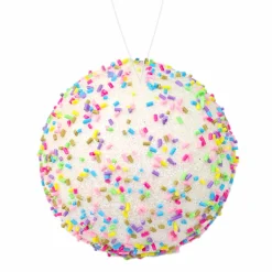 BALL DECOR CANDY WHITE 100MM W/ MULTI SPRINKLES