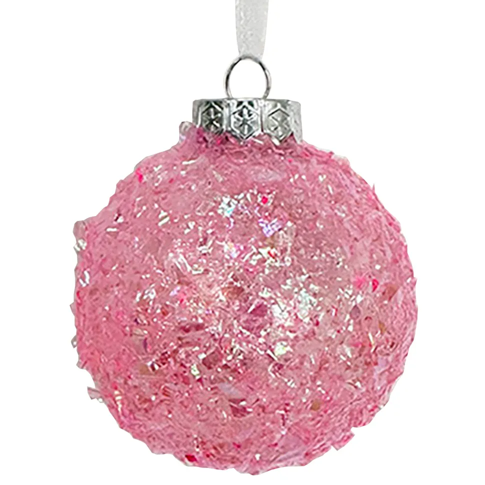 BALL DECOR PINK 80MM CLEAR W/ IRIDESCENT GLITTER