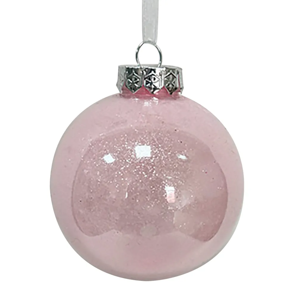BALL DECOR PINK 80MM CLEAR W/ INSIDE GLITTER