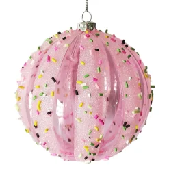 BALL DECOR PINK 100MM MELLON W/ MULTI CANDY SPRINKLE