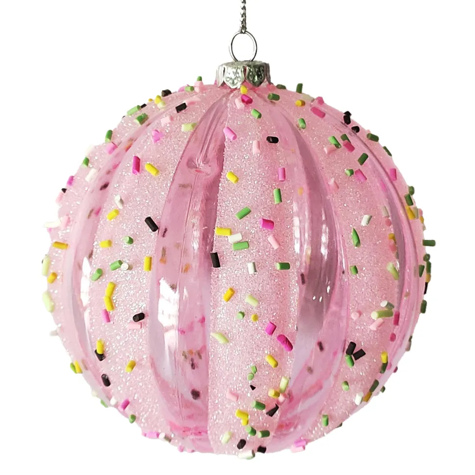 BALL DECOR PINK 100MM MELLON W/ MULTI CANDY SPRINKLE