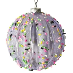 BALL DECOR PURPLE 80MM MELLON W/ MULTI CANDY SPRINKLE