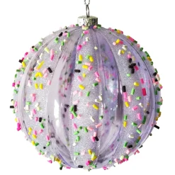 BALL DECOR PURPLE 100MM W/ MULTI CANDY SPRIKLE