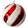 BALL DECOR RED/WHITE 100MM BEADED SWIRL