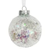BALL DECOR WHITE IRR 80MM CLEAR W/ IRIDESCENT GLITTER