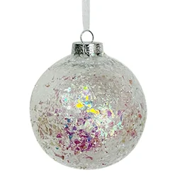 BALL DECOR WHITE IRR. 100MM CLEAR W/ IRIDESCENT GLITTER