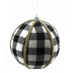 BALL FABRIC BLACK WHITE 4″ CHECK FABRIC W/ JUTE ROPE