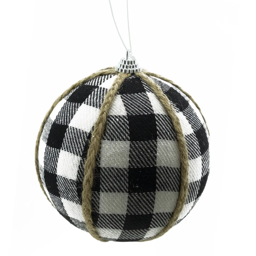 BALL FABRIC BLACK WHITE 4″ CHECK FABRIC W/ JUTE ROPE