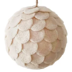 BALL FABRIC FELT SCALLOP 4.5″ CREAM FROSTED