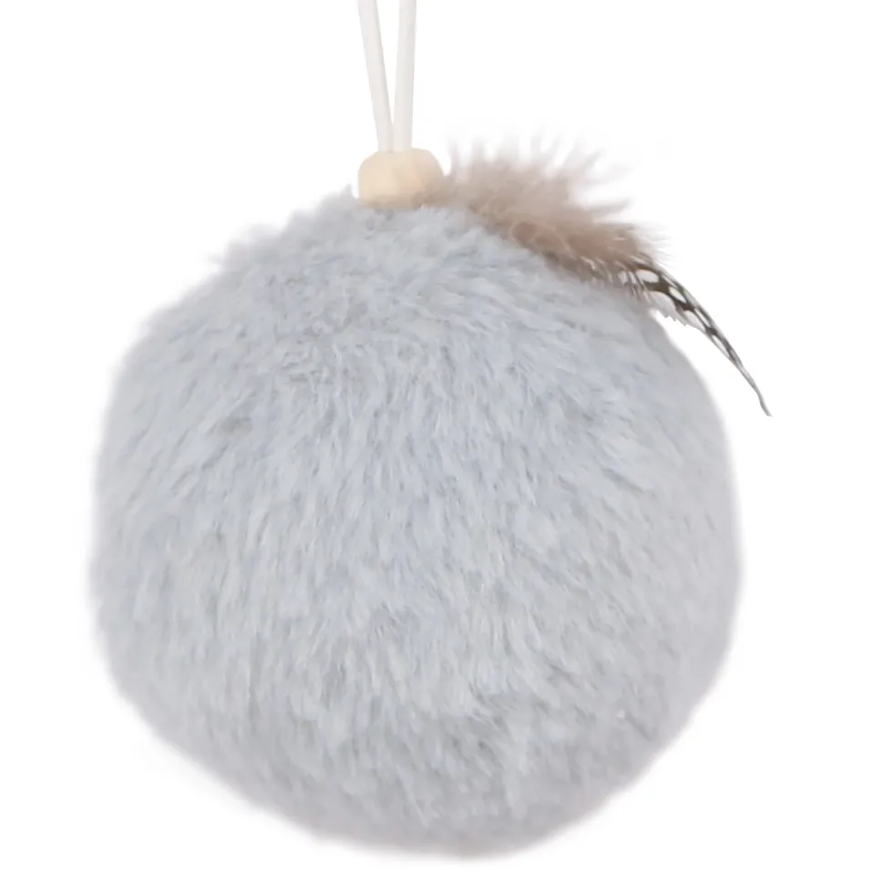 BALL FABRIC FUR 3″ GRAY W/ FEATHER