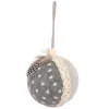 BALL FABRIC GRAY/ IVORY 3″ W/ RIBBON & FEATHER