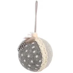 BALL FABRIC GRAY/ IVORY 3″ W/ RIBBON & FEATHER