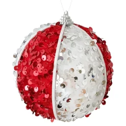 BALL FABRIC SEQUIN MELON 100MM RED/WHITE