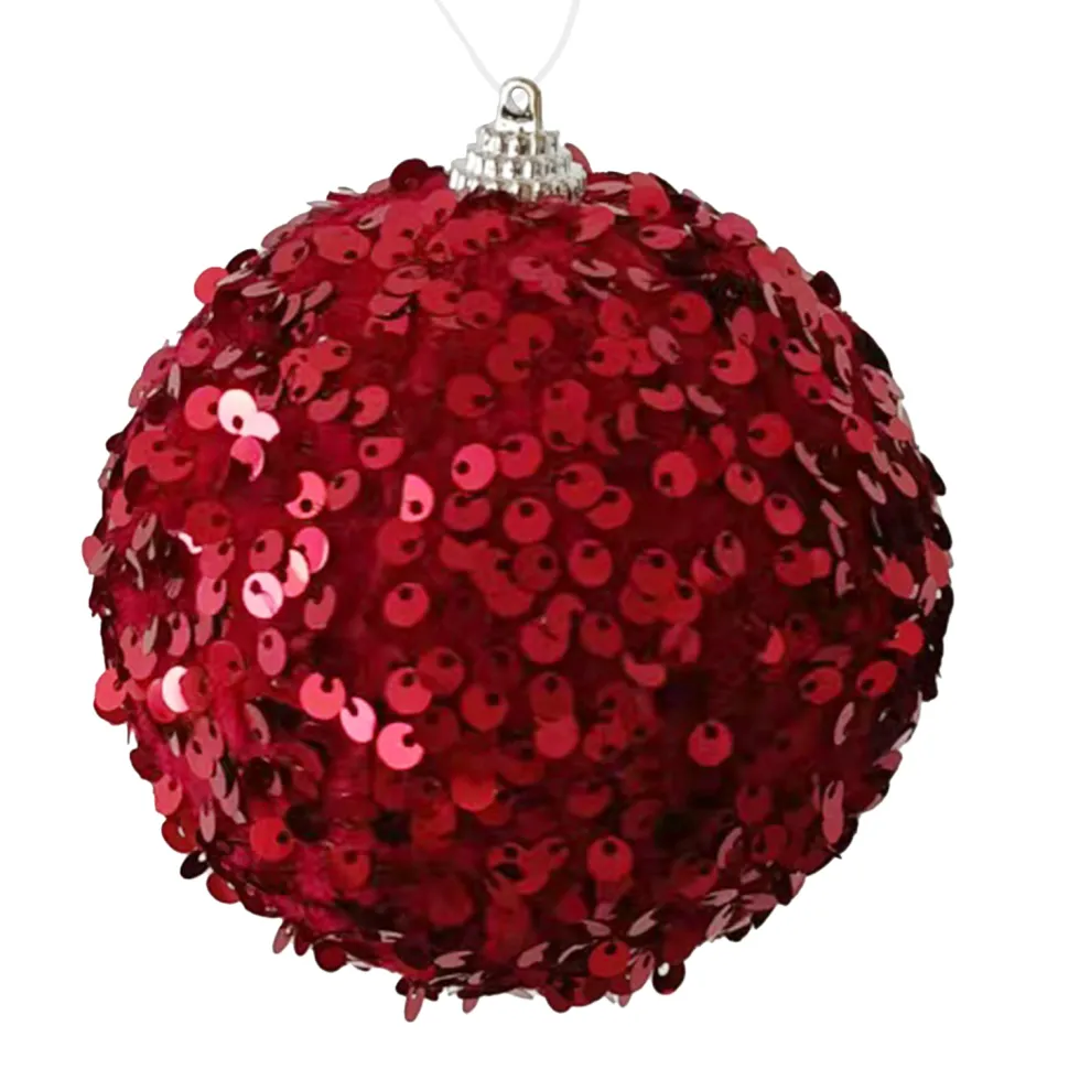 BALL FABRIC SEQUIN 100MM BURGUNDY