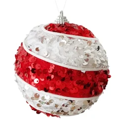 BALL FABRIC SEQUIN SWIRL 100MM RED/WHITE