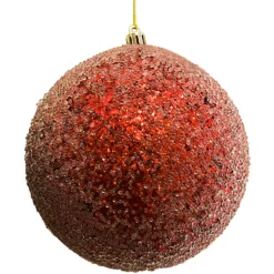 BALL FROSTED BEAD & GLITTER 120MM RED