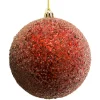BALL FROSTED BEAD & GLITTER 150MM RED