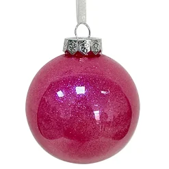 BALL FUCSHIA 100MM CLEAR W/ INSIDE GLITTER