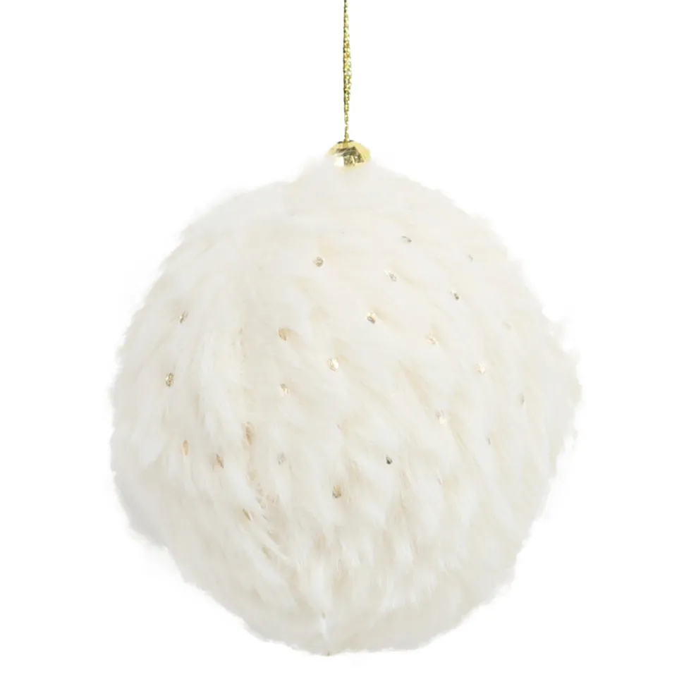 BALL FUR FABRIC FUR 3″ IVORY W/ GOLD
