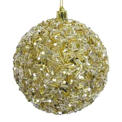 BALL GLITTER & BEAD 100MM CHAMPAGNE GOLD