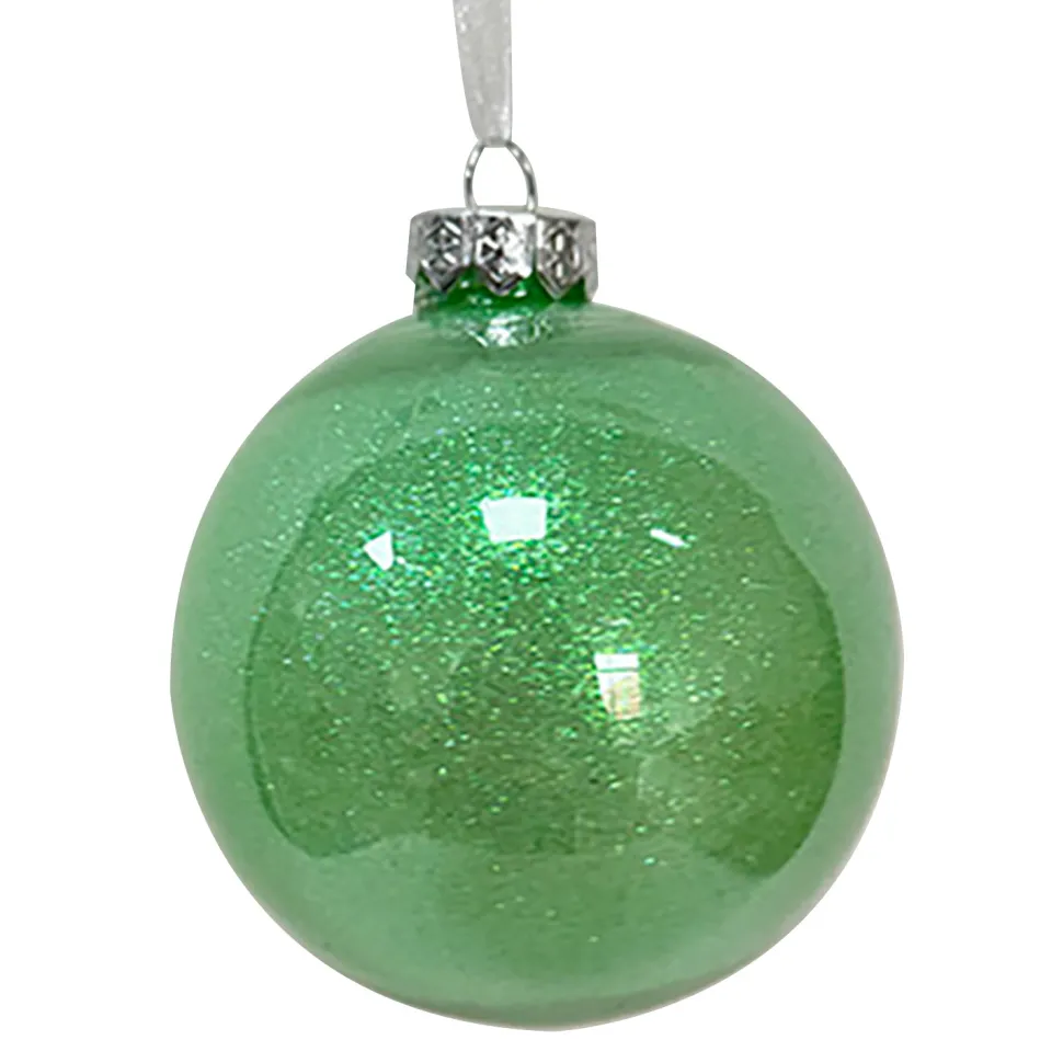 BALL GREEN 100MM CLEAR W/ INSIDE GLITTER