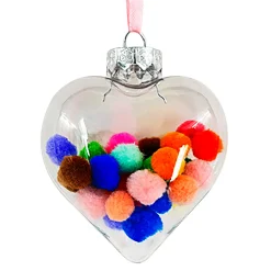 BALL /HEART CLEAR 100MM W/ MULTI POM POMS