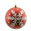 BALL 100MM MATT RED W/WHT SNOWFLAKE PATTERN