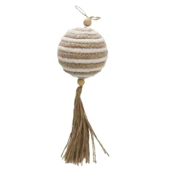 BALL NATURAL JUTE /WHITE 4″ W/ TASSEL
