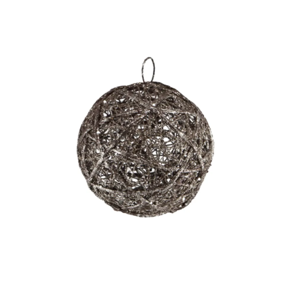 BALL NATURAL VINE 5″ BROWN W/SILVER GLITTER