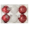 BALL 6PC 75MM RED & WHITE DECORATED