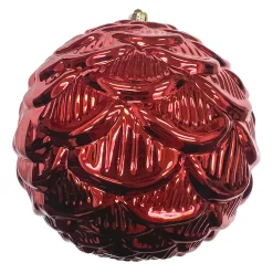 BALL PINECONE LOOK 100MM SHINY RED