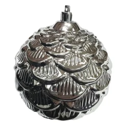BALL PINECONE LOOK 100MM SHINY SILVER