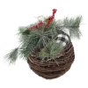 BALL RATTAN/ GREENS 7.5″X8.5″ W/ FROSTED NEEDLE PINE & BERRIES