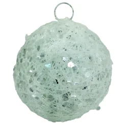 BALL WHITE WIRE & STRING 6″ W/ SEQUIN & ICE GLITTER