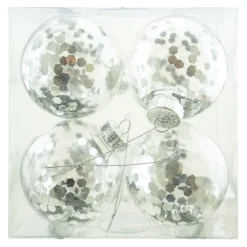 BALLS BOXED 4PC 80MM CLEAR W/SILVER SEQUIN